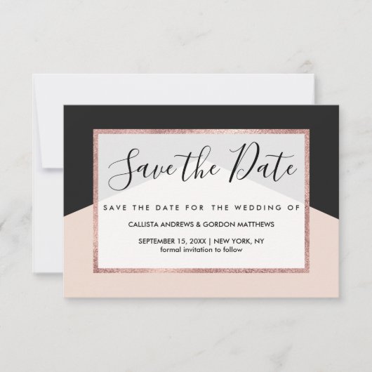 Modernes Minimalistisch rosa Schwarzes Dreieck Geo Save The Date (Vorderseite)
