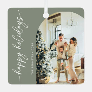 Modernes Minimalistisch Sage Green Family Foto Orn Ornament Aus Metall