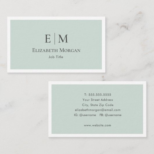 Modernes Minimalistisch Sage Green Gray Einfach Visitenkarte (Vorne/Hinten)