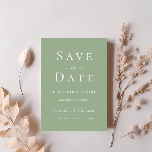 Modernes Minimalistisch Sage Green Save the Date Einladung