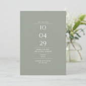 Modernes Minimalistisch Sage Green Wedding Foto Save The Date (Stehend Vorderseite)