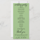Modernes Minimalistisch Sage Green Wedding Program (Rückseite)