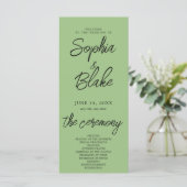 Modernes Minimalistisch Sage Green Wedding Program (Stehend Vorderseite)