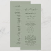 Modernes Minimalistisch Sage Green Wedding Program Programm (Vorne/Hinten)
