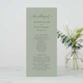 Modernes Minimalistisch Sage Green Wedding Program Programm (Stehend Vorderseite)
