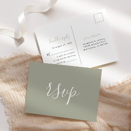 Modernes Minimalistisch Sage Green Wedding RSVP Postkarte