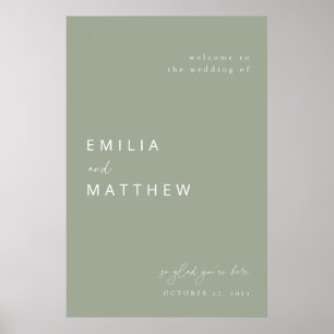 Modernes Minimalistisch Sage Green Wedding Willkom Poster