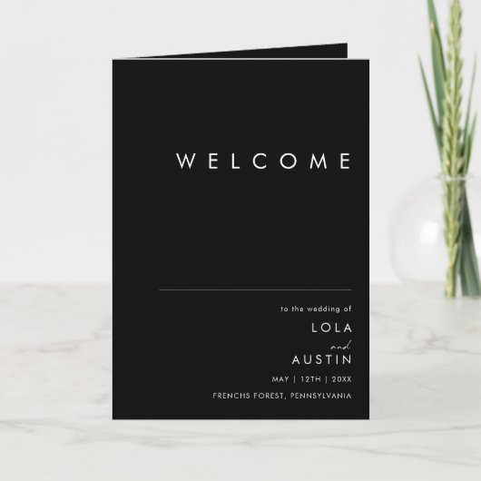 Modernes Minimalistisch | Schwarz-Falten-Hochzeits Programm (Vorderseite)