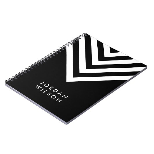 Modernes Minimalistisch Schwarz mit Zickzack Weiß Notizblock (Linke Seite)