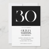 Modernes Minimalistisch Schwarz und Weiß 30. Gebur Einladung (Vorderseite)