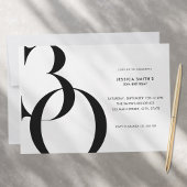 Modernes Minimalistisch Schwarz und Weiß 30. Gebur Einladung