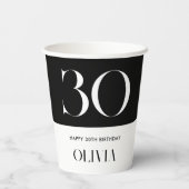 Modernes Minimalistisch Schwarz und Weiß 30. Gebur Pappbecher (Rückseite)