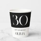 Modernes Minimalistisch Schwarz und Weiß 30. Gebur Pappbecher (Vorderseite)