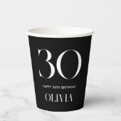 Modernes Minimalistisch Schwarz und Weiß 30. Gebur Pappbecher (Vorderseite)