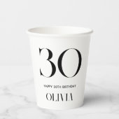 Modernes Minimalistisch Schwarz und Weiß 30. Gebur Pappbecher (Rückseite)
