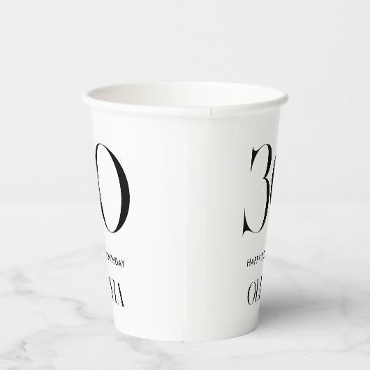 Modernes Minimalistisch Schwarz und Weiß 30. Gebur Pappbecher (Rechts)