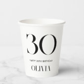 Modernes Minimalistisch Schwarz und Weiß 30. Gebur Pappbecher (Vorderseite)