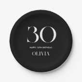 Modernes Minimalistisch Schwarz und Weiß 30. Gebur Pappteller (Vorderseite)
