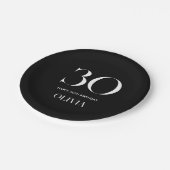 Modernes Minimalistisch Schwarz und Weiß 30. Gebur Pappteller (Schrägansicht)