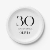 Modernes Minimalistisch Schwarz und Weiß 30. Gebur Pappteller (Vorderseite)
