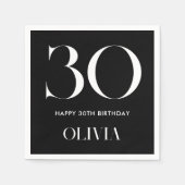 Modernes Minimalistisch Schwarz und Weiß 30. Gebur Serviette (Vorderseite)
