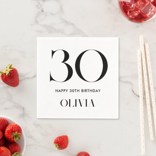 Modernes Minimalistisch Schwarz und Weiß 30. Gebur Serviette (Beispiel)