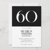 Modernes Minimalistisch Schwarz und Weiß 60. Gebur Einladung (Vorderseite)
