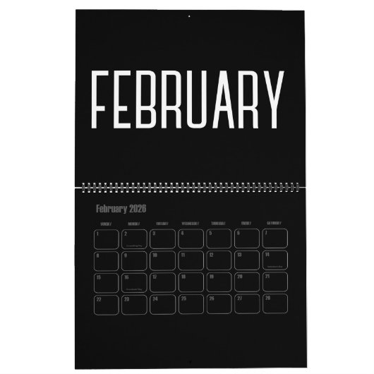Modernes Minimalistisch Schwarz/Weiß 2024 Kalender (Feb 2026)