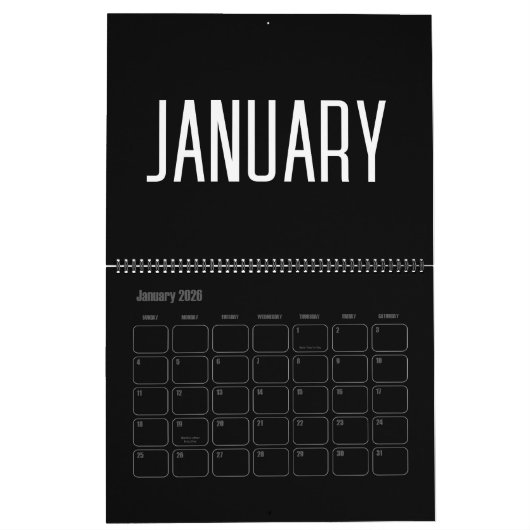 Modernes Minimalistisch Schwarz/Weiß 2024 Kalender (Jan 2026)