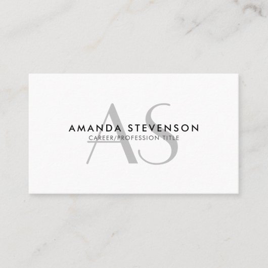 Modernes Minimalistisch Schwarz/Weiß-Mit Monogramm Visitenkarte (Vorderseite)