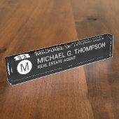 Modernes Minimalistisch Schwarz/Weiß Namensplakette (Seite)