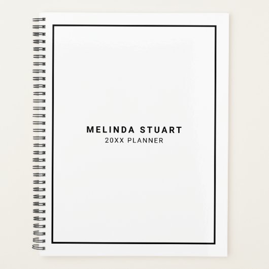 Modernes Minimalistisch Schwarz/Weiß Planer (Vorderseite)