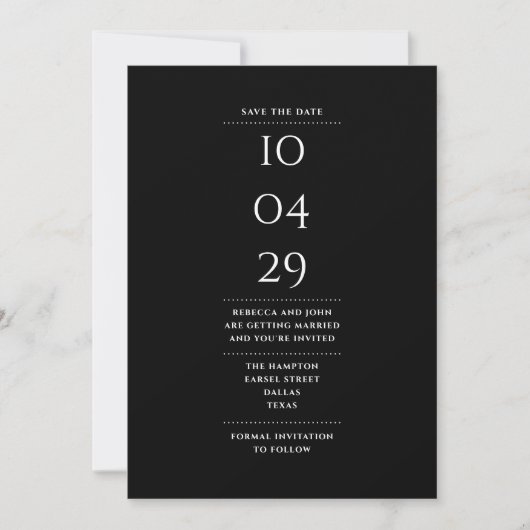 Modernes Minimalistisch Schwarz/Weiß Save The Date (Vorderseite)