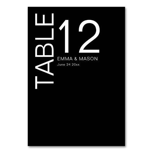Modernes Minimalistisch Schwarz/Weiß Tischnummer (Vorderseite)
