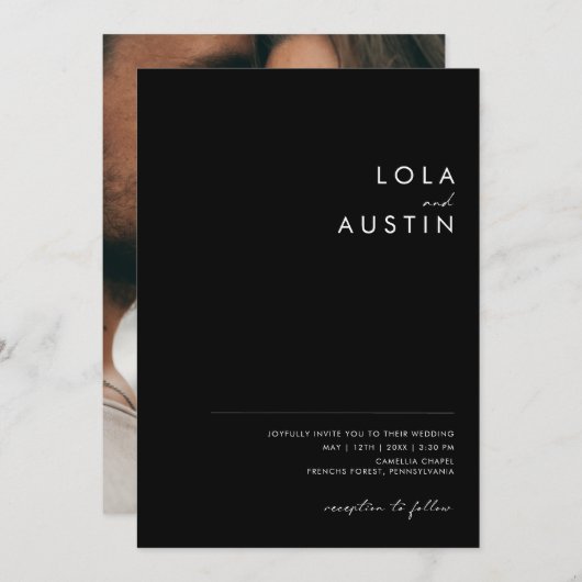 Modernes Minimalistisch | Schwarzes Lässiges Foto  Einladung (Vorne/Hinten)