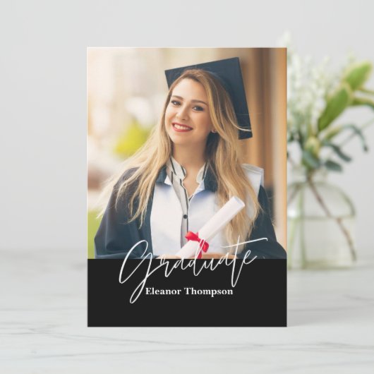 Modernes Minimalistisch: Schwarzweiß mit Foto Einladung (Stehend Vorderseite)