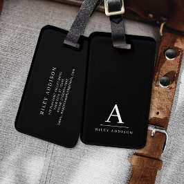Modernes Minimalistisch Schwarzweiß-Weiß-Monogramm Gepäckanhänger