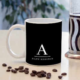 Modernes Minimalistisch Schwarzweiß-Weiß-Monogramm Kaffeetasse