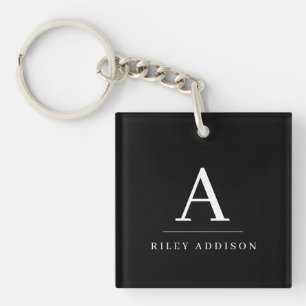 Modernes Minimalistisch Schwarzweiß-Weiß-Monogramm Schlüsselanhänger