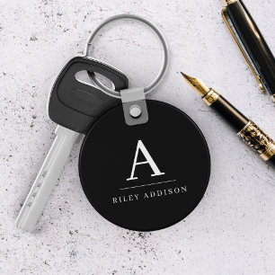 Modernes Minimalistisch Schwarzweiß-Weiß-Monogramm Schlüsselanhänger