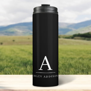 Modernes Minimalistisch Schwarzweiß-Weiß-Monogramm Thermosbecher