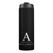 Modernes Minimalistisch Schwarzweiß-Weiß-Monogramm Thermosbecher (Vorderseite)
