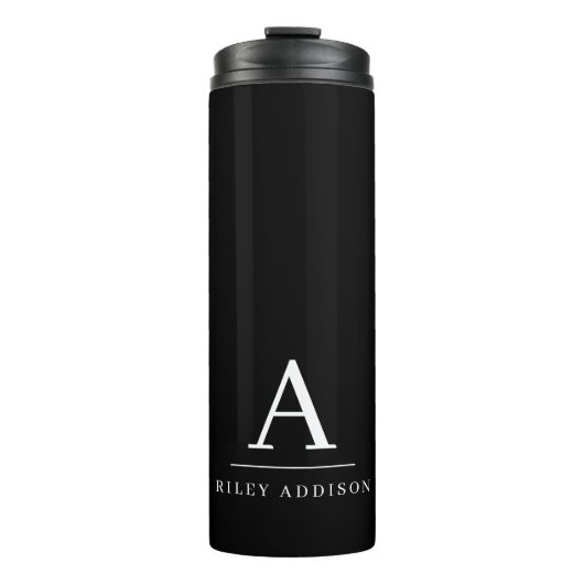 Modernes Minimalistisch Schwarzweiß-Weiß-Monogramm Thermosbecher (Vorderseite)