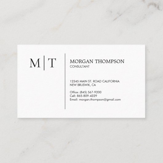 Modernes Minimalistisch Schwarzweiß-Weiß-Monogramm Visitenkarte (Rückseite)