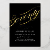 Modernes Minimalistisch Siebziges Schwarzes Gold 7 Folieneinladung (Vorderseite)