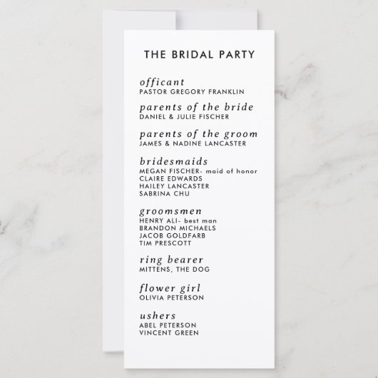 Modernes Minimalistisch Sleek Simple Wedding Progr (Rückseite)