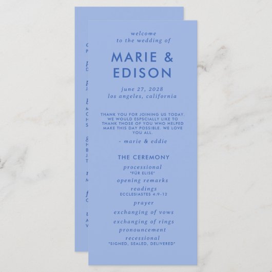 Modernes Minimalistisch Sleek Simple Wedding Progr (Vorne/Hinten)