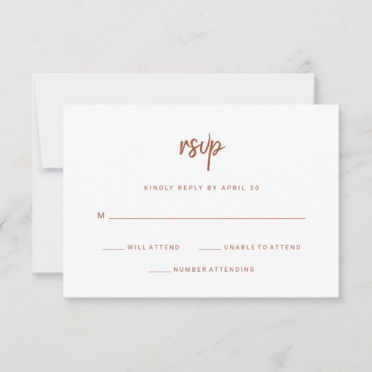 Modernes Minimalistisch | Terracotta Script Weddin RSVP Karte (Vorderseite)