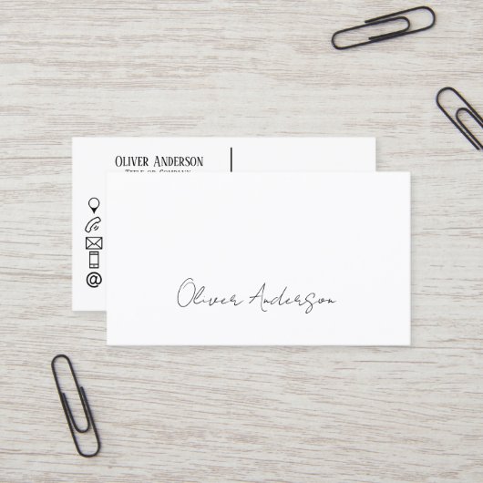 Modernes, minimalistisch-weißes Kontaktlogo Visitenkarte (Vorderseite/Rückseite Beispiel)