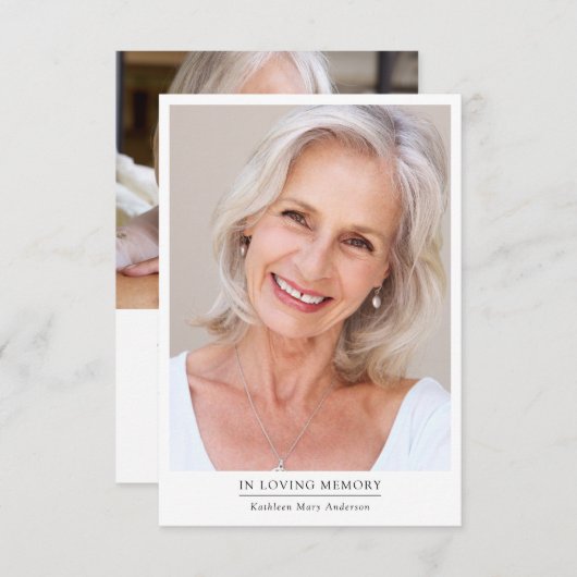 Modernes Minimalistisches 2-Foto-Beerdigung-Beilei Dankeskarte (Vorne/Hinten)